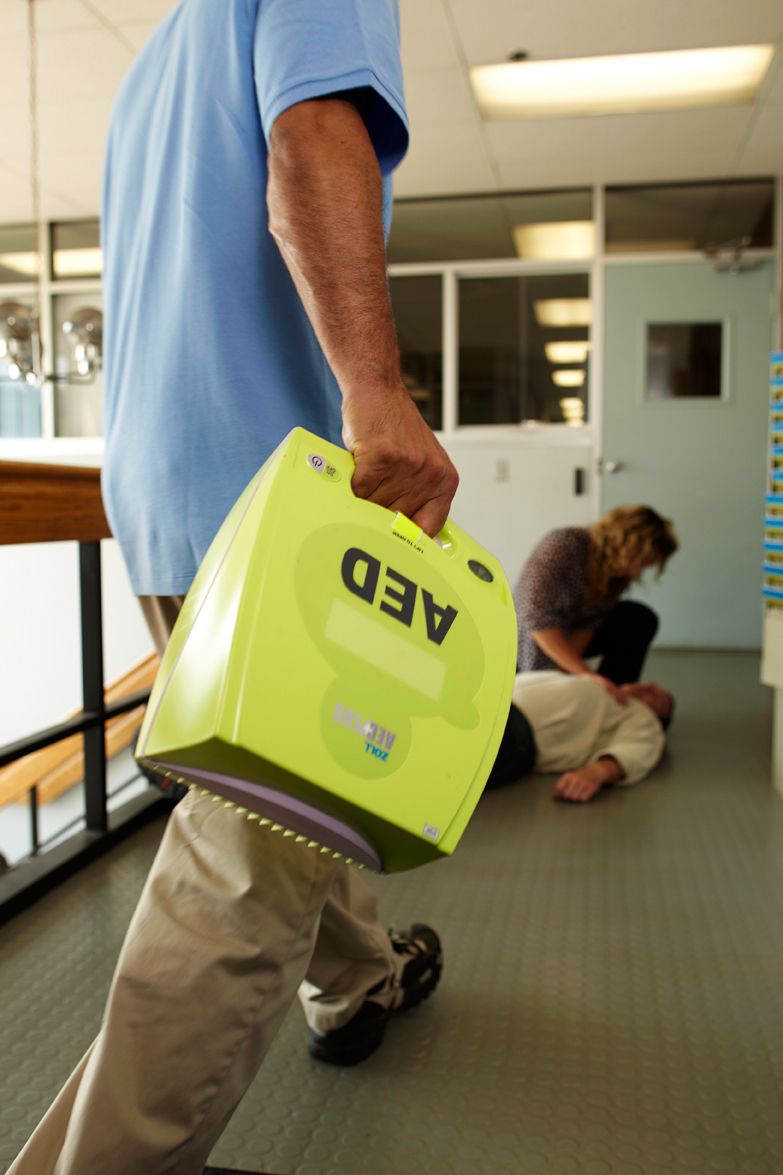 ZOLL AED Plus wall cabinet installed in a New Zealand community hall